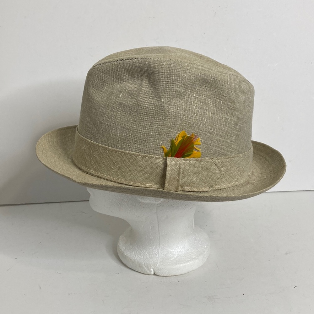 Vintage Biltmore Hat Mens 7 1/8 Beige Trilby Gold Red Feather Classic Retro
